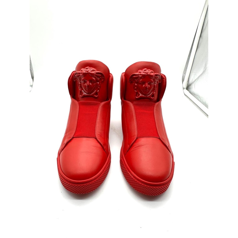 Versace Medusa Head High Top Sneakers Red Leather Mens Slip On Made in Italy